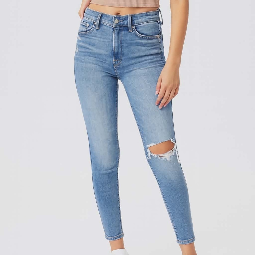7 For All Mankind High Waist Skinny Distressed Jeans Blue 27